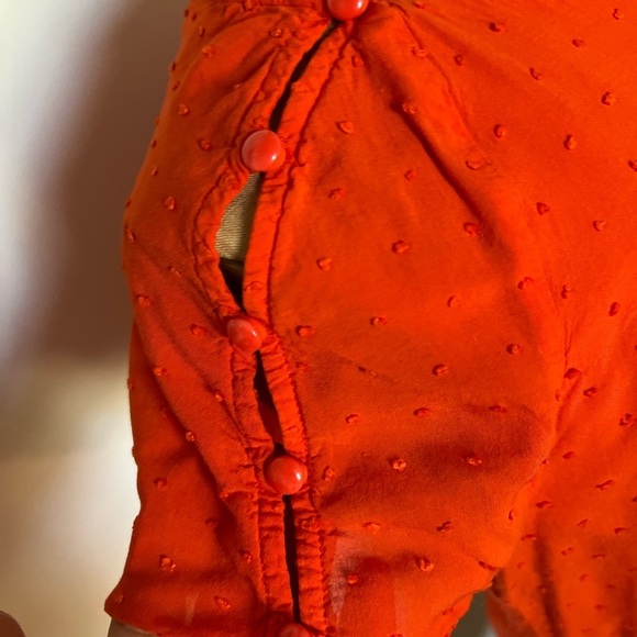 Anthropologie Maeve orange blouse with button sleeves and little dot design - Picture 2 of 8